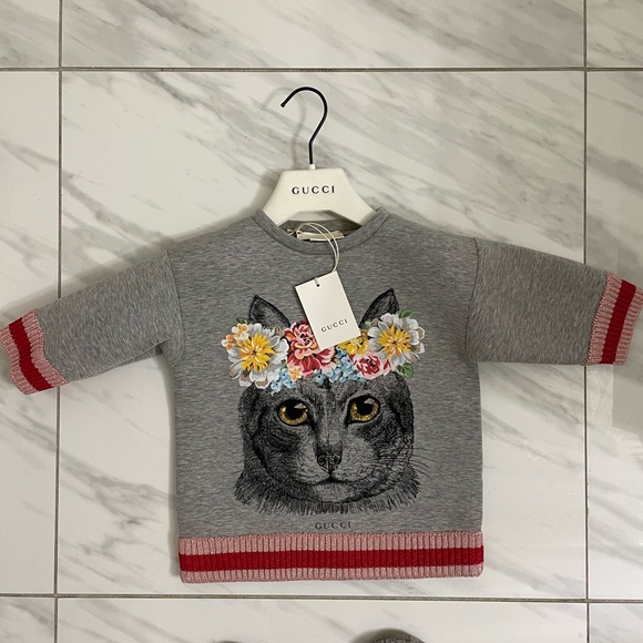Gucci Toddler Girls Gray Cat Sweatshirt with hanger - Picture 2 of 6